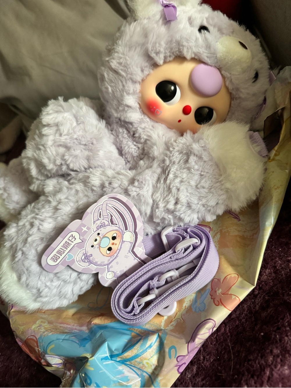 Baby Three Purple Bear hugging backpack